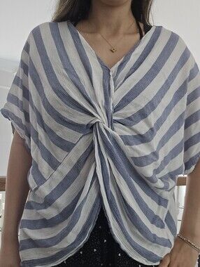 La Bella Vida Rayon  Twist Front Striped Top Size XL